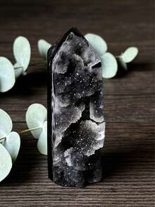 1pc Shiny Natural Sphalerite Crystal Cluster Tower - Single Pointed Column, Bohemian Black & White Starry Sky Crystal Decor, Suitable For Home Desk, Yoga Meditation, Unique Holiday Gifts (Halloween/Christmas/Easter), Crystal Home Decor, Spiritual Decor, Elegant Mineral Specimen, Complex Crystal Structure, Intricate Mineral Formation - Black and White - View 12