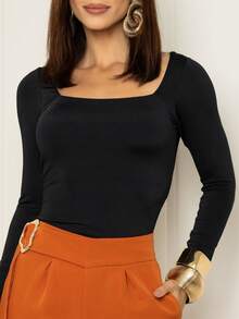 Kit 2 Blouse Long Sleeve Elegant Low-Cut Cold Second Skin - 黑色和棕色 - 查看 6