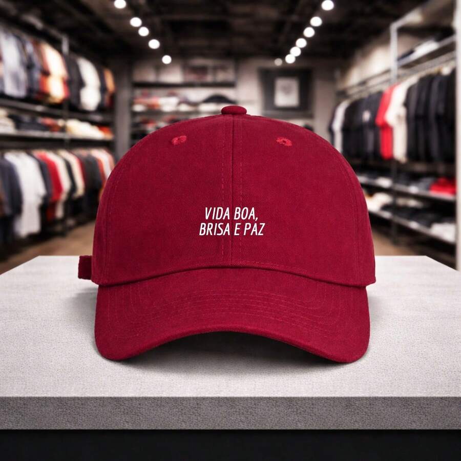 Unisex Cap With Motivational Phrase "Good Life, Breeze And Peace" Curved Brim Adjustable Hat Basic Vintage Style Classic Casual Everyday Premium Fabric For Outings, Sun, Heat, And Holidays - 紅色 - 查看 1