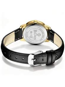 BIDEN 1件装 时尚阿拉伯数字表盘女士石英表 休闲真皮表带腕表 女孩手表礼物 - 金色 - 查看 4