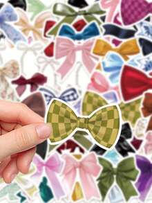 50pcs Bow Tie/Knot Stickers Aesthetic Cute Vibes For Journal, Phone Case, Tablet, Water Bottle, Helmet, Bike, Luggage, Waterproof Decals - Multicolor - View 5