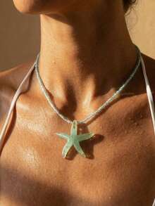 1件春夏简约时尚鲨鱼吊坠项链，优雅颈链饰品 - 彩色 - 查看 7