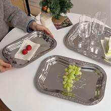 3pcs Stainless Steel Vintage Dinner Plates, Home Decoration Trays, Jewelry Trays, Restaurant Fruit Trays, Cafeteria Restaurant Tableware, Outdoor Camping Supplies, Picnic Tableware - 3pcs - 查看 1