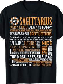 Women Sagittarius Zodiac T-Shirt Heavyweight Black Tee With Sagittarius Traits Loud Happy Talkative Sarcastic Nosey Forgiving Friendly Machine Washable Round Neck Shirt For Halloween Christmas Gifts Astrology Apparel - Đen 1 - Xem 1