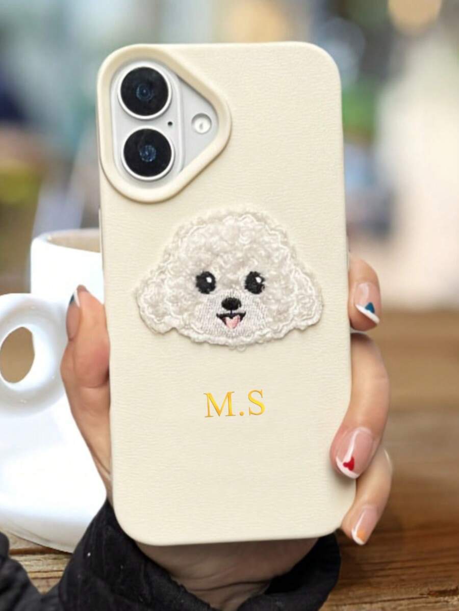 Ốp điện thoại da giả thêu hình cún con cá nhân hóa, ốp điện thoại hình gấu dễ thương, ốp điện thoại đẹp, vỏ bảo vệ điện thoại cá nhân hóa, tương thích với Apple 17, 16, 15, 14, 13, 12, 11 Pro Max, 14, 15, 16 Plus, 17 Air, dập nổi chữ nhiệt, vỏ bảo vệ toàn diện, quà tặng DIY ốp điện thoại thời trang - trắng - Xem 1
