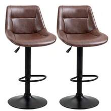 Bar Stool Set Of 2, Height-Adjustable Counter Stools With Backrest, Swivel Bistro Stools Made Of Faux Leather In Brown, Ideal For Kitchen & Bar - Brown - View 4