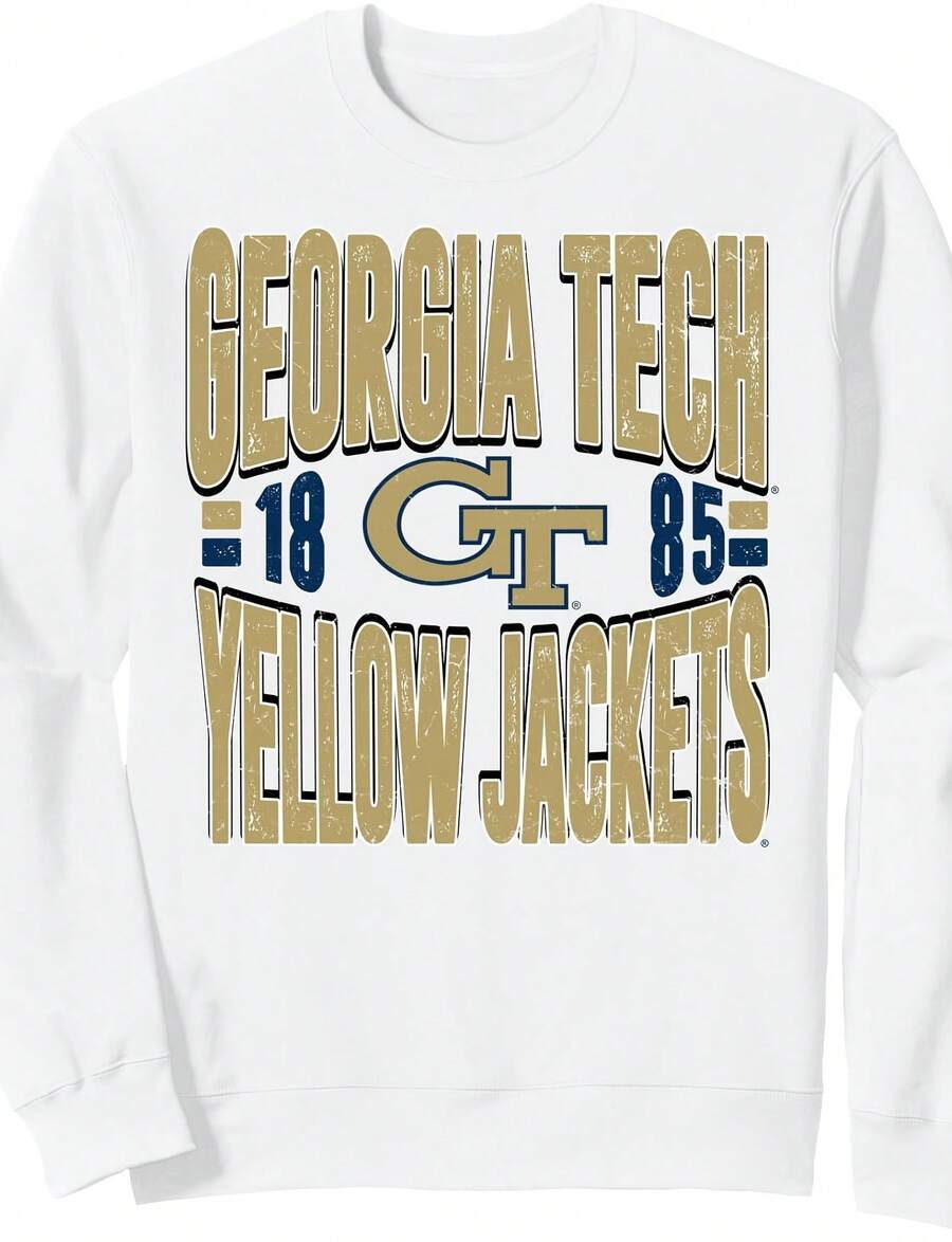 Georgia Tech Yellow Jacke Vintage 90's R White Sweahirt220G Heavyweight 100% Cotton T-Shirt. With Butterfly Print Pattern, Suitable For Girls And Wo's Short Sved Round Neck Inspirational Shirt, Cute Aesthetic Y2K Style Summer Top, Suitable For Outdoor, Family, Work Or Street Wear Casual Loose Daily T-Shirt - 白色 - 查看 1