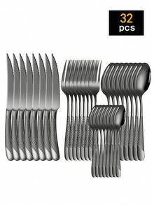 4/24/32pcs Stainless Steel Cutlery Set, Premium Cutlery Set Knives Spoons Forks, Reusable Tableware Set, Flatware Set For Daily Use, For Home Kitchen, Restaurant, Hotel, Banquet, Party, Weddings, Housewarming, Holiday, Kitchen Accessories, Festival Gifts - Black - View 8