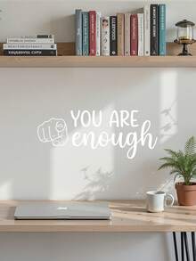1pc Inspirational English Quote Wall Sticker, Bathroom Glass Mirror Decal - UV (adhesive Backing) 23080 - Excellent Enough (white) - View 4