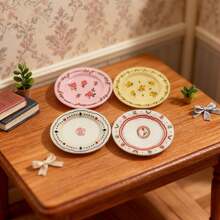 Plato de comida miniatura francés, modelo de juguete de plato de comida clásico, plato floral de resina como accesorio pequeño, decoración de escena DIY - Mini plato de comida simulado - Ver 3