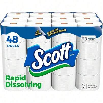 Scott Rapid-Dissolving Toilet Paper For RVs & Boats – 8 Double Rolls (231 Sheets/Roll), Septic-, Clog-Free, 1-Ply