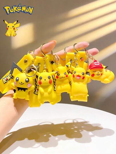 pokemon Llavero de Pikachu de Pokémon, decoración de bolso y coche, muñeco de dibujos animados adorable, regalo para pareja y estudiantes, Navidad, San Valentín, Halloween, hombres, mujeres, niños y niñas, práctico y dulce, llavero de muñeco de Pikachu adorable para regalo de pareja