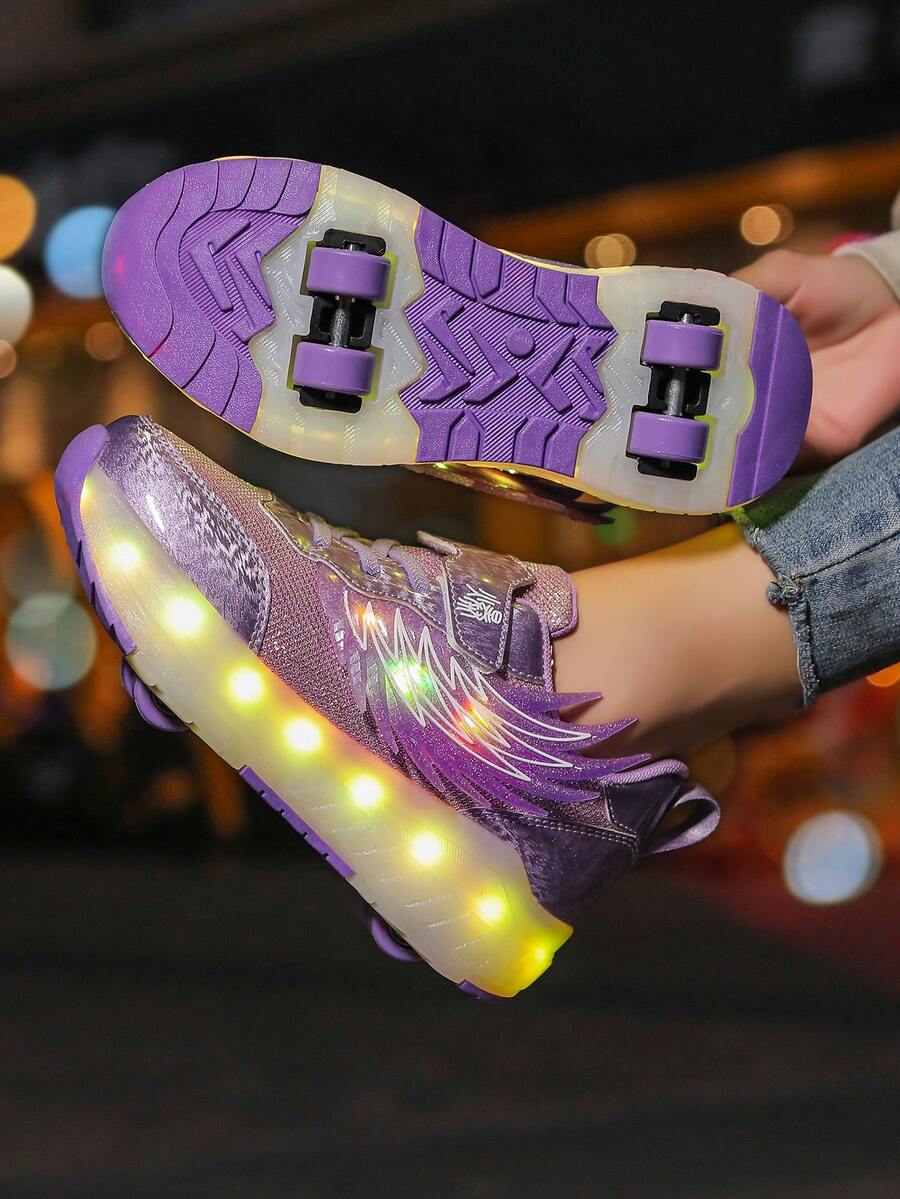 Upgraded Fashion Children & Teens Roller Skate Shoes, Enhanced Stability, Detachable 2-In-1 Sports Shoes, Street Cool Skating Shoes, Outdoor Sports Luminous Shoes, Parent-Child Shoes, New Skating Shoes, Luminous Shoelaces, Roller Skating Luminous Shoes, USB Rechargeable Roller Skate Shoes, LED Luminous Skating Shoes, Sports Shoes With Luminous Soles, Boys