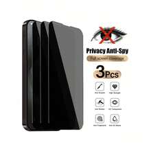 3pcs Anti-Spy Tempered Glass Screen Protector, Compatible With Apple Devices, Anti-Scratch, Anti-Collision, Oleophobic Coating, Smooth Touch, Suitable Compatible With Apple X/XR/6/7/8/11/12/13/14/15/16/16Plus/16Pro/16ProMax/16e/17/17 Air/17 Pro/17 Pro Max Series - Black - View 30