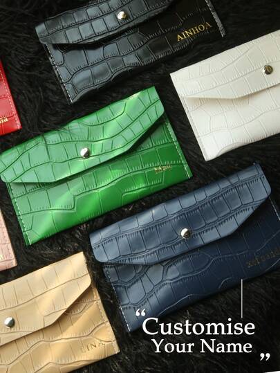 1pc Personalized Cash Envelope Wallet Customized Gold Monogram Long Minimalist Soft PU Leather Christmas Red & Green Color Travel Wallet Custom Travel Accessories Travel Gift Christmas Holiday Bridesmaid Birthday Gift