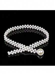 1条女士弹力珍珠腰链 - 白色 - 查看 3