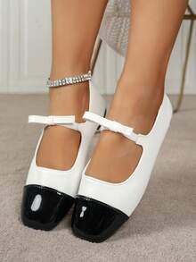 Women's Bow Tie Slip-On Shoes, Comfortable Dual-Tone Casual Shoes With Bow Tie, Spring/Summer - White - View 2