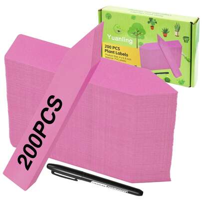 植物标签 200 个装，用于播种，塑料防水植物名称标签，花园标签标记，花园花盆支架，适用于户外盆栽植物，附赠永久性记号笔（粉色）