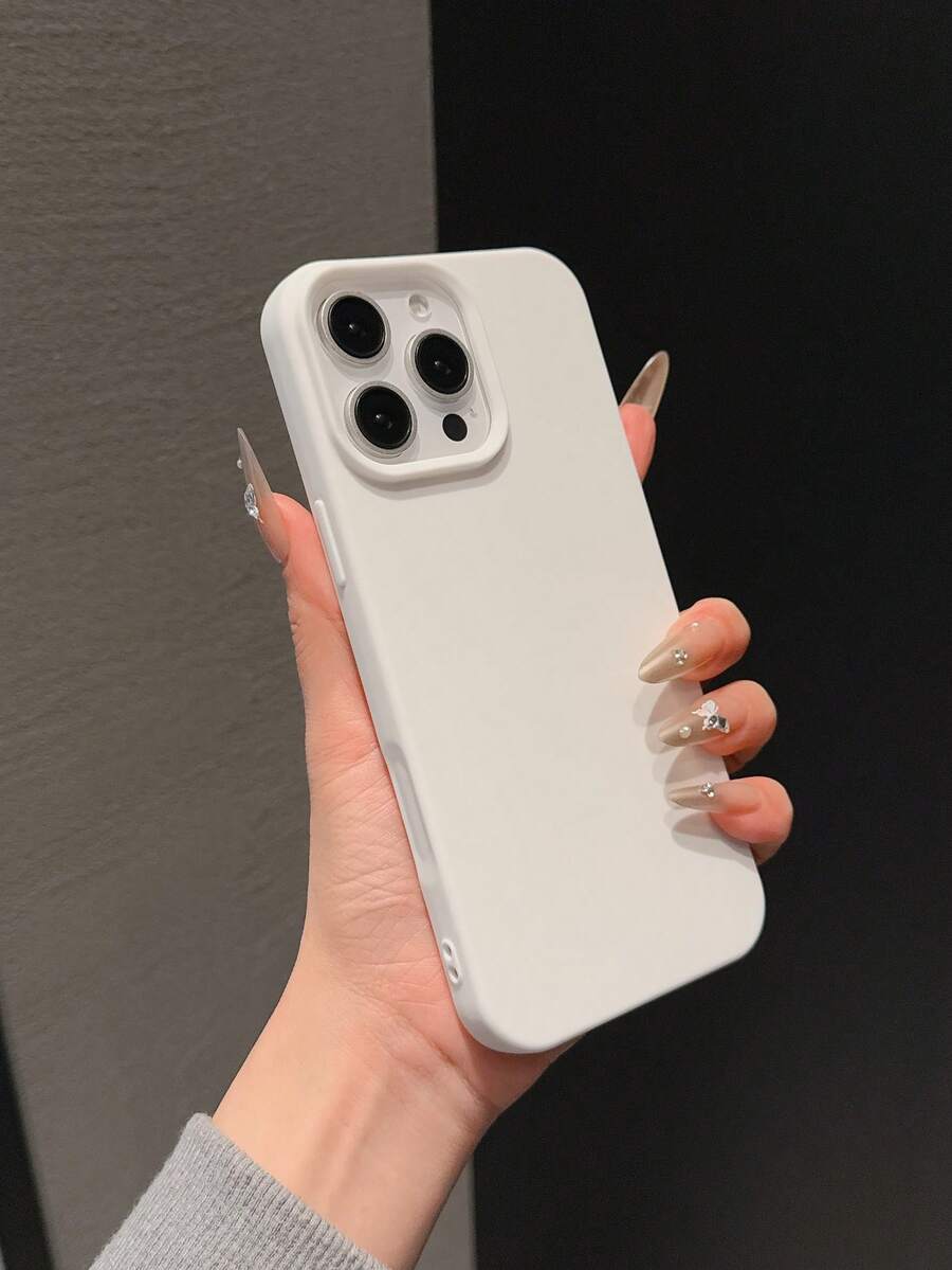 1pc White Matte Minimalist Large Hole Lens Protection Anti-Drop TPU Soft Phone Case, Personalized For IPhone 11/11 Pro Max/12/12 Pro/12 Pro Max/13/13 Pro/13 Pro Max/14/14 Pro/14 Pro Max/14 Plus/15/15 Pro/15 Pro Max/15 Plus/16/16 Pro/16 Pro Max/16 Plus/17/17 Pro/17 Pro Max - White - View 1