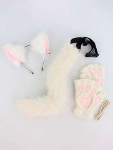 3件套可爱猫咪套装，包括蝴蝶结、铃铛、猫耳朵头箍，营造活泼氛围的直播服装道具、角色扮演配饰、猫咪手套 - 彩色 - 查看 2