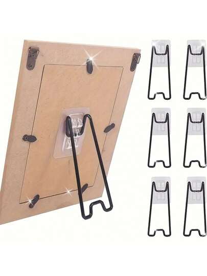 1/3/6pcs Black Metal Photo Frame Stands With Self-Adhesive, Adjustable Support 14.99cm To 25.91cm, Stainless Steel, Minimalist Design, Easy Installation, Durable Photo Holder For Home Decor, Classic Style Bracket, Iron Structure, Wall Display, Fashionable Stand, Sturdy Bracket, Self-Adhesive Stand, Suitable For Photography Enthusiasts