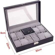 Mens Jewellery Box Leather 8 Grid Slots With Watches Storage Box Ring Stud Bracelet Necklace Big Space Jewelry Organizer Display Case (Color : E) Watch Gift Box - E - 查看 8