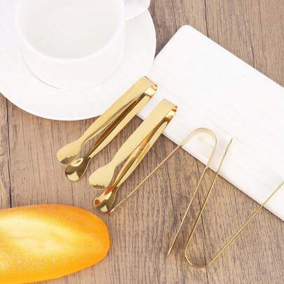 8件套小型厨房夹，4.3英寸不锈钢开胃菜夹，适用于食物、冰块、糖和甜点（金色）