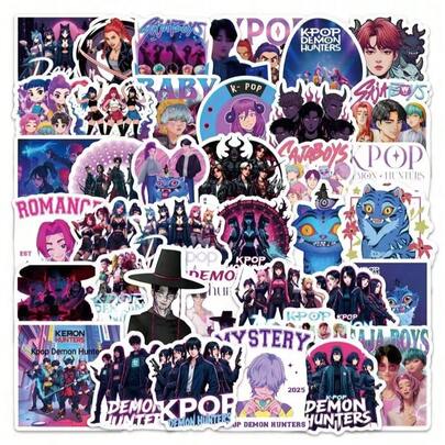 Bộ 50 miếng dán K-Pop, hình dán hoạt hình nhóm Witch Hunter K-Pop dùng cho sổ tay, văn phòng phẩm, điện thoại di động, cốc nước, miếng dán chống thấm nước, miếng dán PVC trong suốt chống thấm nước NWJNS SK.