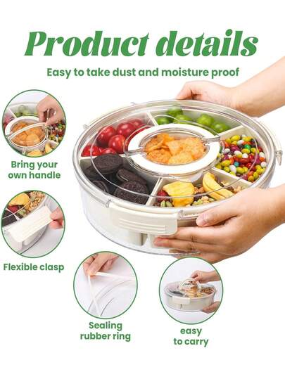 5-Compartment Rotating Fruit/Snack Tray, Portable Outdoor Rotating Snack Box With Lid, Detachable Rotating Snack Storage Box, Home Supplies, School Supplies, Outdoor Supplies, Office Supplies, Holiday Gift