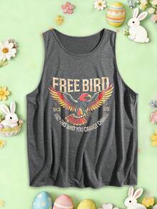 Elysian Wear 180g Vest Casual Women's Sleeveless Top With Eagle Graphic Print Free Bird Design For Outdoor Activities And Everyday Wear - Grey - View 2