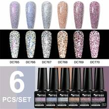 Mtssii 6PCS/Set 7ml Champagne Gold Sliver Reflective Nail Gel Polish Kit Sparkling Shining Glitter Pink Color Nail Supplies Semi Permanent Soak Off UV Gel Varnish Sparkle Effect Nail Art Manicure - Nhiều màu - Xem 11
