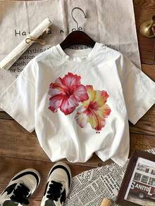 Women's Vintage Casual Crew Neck Graphic T-Shirt - 黑色 - 查看 6