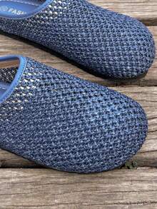 Women's Breathable Mesh Woven Mule Slippers, Casual Flat Slip-On Shoes For Summer - Royal Blue - View 5