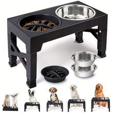 Adjustable Height Pet Bowls, Stainless Steel Raised Dog/Cat Feeder With 2 Bowls + 1 Slow Feeder Bowl, Ergonomic Design To Prevent Neck Strain And Choking - 500ml - View 3