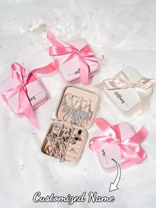 伴娘个性化首饰旅行盒，伴娘礼物，送给她的礼物，母亲节礼物，婚礼派对礼物，伴娘礼物，可定制名字的首饰盒，单身派对礼物，伴娘首饰小盒，新娘送礼会礼物，新娘礼物，个性化礼物 - 蝴蝶结 - 彩色 - 查看 5