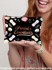 "Period Essentials"Storage Bag,Sanitary Pad Pattern Makeup Pouch, Travel Toiletry Bag, Multi-Purpose Organizer, DIY Categorized Storage, Women's Menstrual Care Gift, Single-Sided Print Design, Ideal For Pa, Travel - Black - View 4