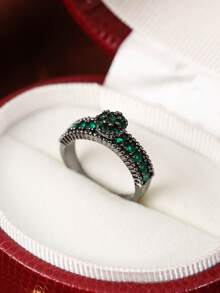 1pc Black Plated Micro-Inlaid Zirconia Stone Ring, Suitable For Daily Wear - Gun Black - View 15