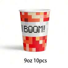 10/20/40pcs 9oz TNT Pixel Paper Cups, Mosaic Pixel Birthday Party Cups, Red Square Paper Cups, Video Game Theme Birthday Party Tableware, Pixel Theme Paper Cups, Suitable For Gamer Party Decorations - Red - View 14