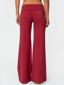 Fold Over Yoga Pants For Women Elastic Waist Low Rise Straight Leg Sweatpants Y2k Solid Color Stretchy Loose Gym Lounge Leggings Back To School Clothes For Teen Girls - 紅色 - 查看 3