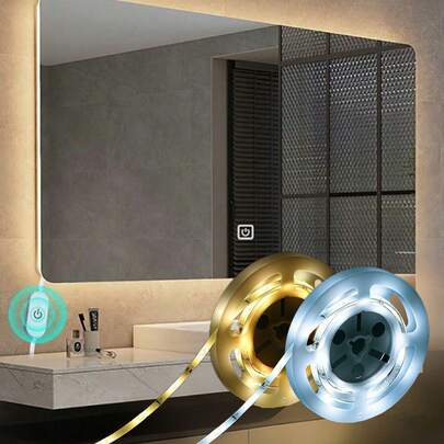 LED Touch Switch Controls The Light Strip. Available In Warm Light Or White Light Styles. Suitable For Living Room And Bedroom Ambient Lighting, Mirror Fill Light, Stairs, And Cabinet Lighting.