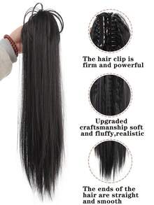 女士合成假发，捏直发，半扎瀑布马尾，时尚合成假发，适合女性日常佩戴和聚会场合。 - 彩色 - 查看 4