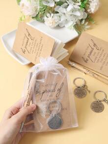 12件套/3套励志礼品套装，包含可伸缩竹笔、钥匙扣和感恩笔记本，学生毕业礼物（4件套=1支笔+1本口袋励志笔记本+1个励志钥匙扣+1个收纳袋） - 棕色 - 查看 5