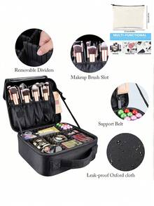 Large Capacity Professional Cosmetic Storage Box, Can Be Placed On Roller Suitcase, Multi-Functional Shoulder/Backpack Cosmetic Organizer Suitable For Makeup & Manicure Tools, Suitable For Holiday, Beach, Bathroom, Bedroom Storage, Large Capacity, Makeup Bag, Travel Essential - Black - View 6
