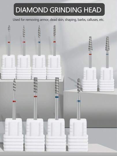 1 件装指甲抛光金刚石螺旋形磨头，用于打造细小凹槽，美甲钻头，俄式前加工带齿磨料磨头，美甲沙龙和家庭美甲必备工具