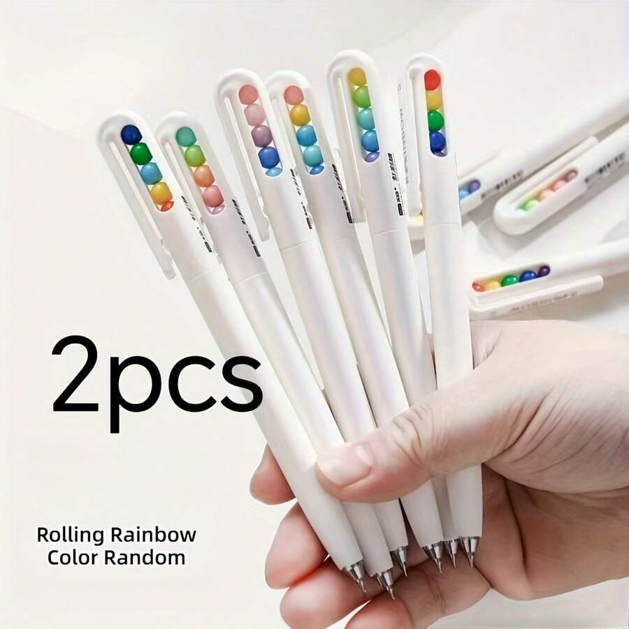 2pcs/Set Rotating Rainbow Ballpoint Pens, Low Center Of Gravity, 0.5mm Black Ink, Quick-Drying, Office Supplies Suitable For School, Office, Home, Students, Gifts, Easter - Random - View 1