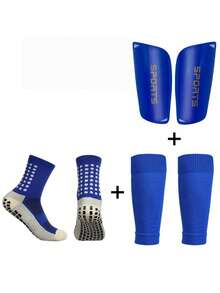 12-18 Years Old Youth Soccer 3 PiecesSet: Non-Slip Grip Mid-Calf Leg Warmers + Sports Shin Guard Sleeves + Shin Guards - Multicolor - View 1