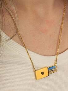 Custom Photo Locket Necklace, Custom Engraved Picture Locket, Photo Necklace, Photo Jewelry, Personalized Valentines Gift For Wife Girl Friend - Multicolor - View 3