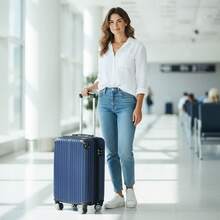 Expandable Carry-On Suitcase With Double Zippers, Durable ABS Structure, 4 Removable Wheels, 10kg Capacity, Carry-On Capacity, Adjustable Telescopic Handle, Secure Combination Lock - Royal Blue - View 1