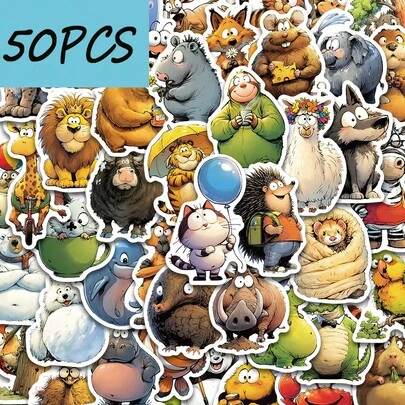 50pcs Fun Cartoon Animal Graffiti Stickers, Suitable For Decorating Mobile Phones, Water Bottles, Suitcases, Waterproof Stickers