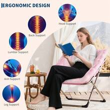 Silla de plato plegable plegable de gran tamaño con piernas de metal, silla de salón de acento de piel falsa suave Silla de lectura portátil para dormitorio, sala de estar, dormitorio - Polvo para la piel - Ver 6